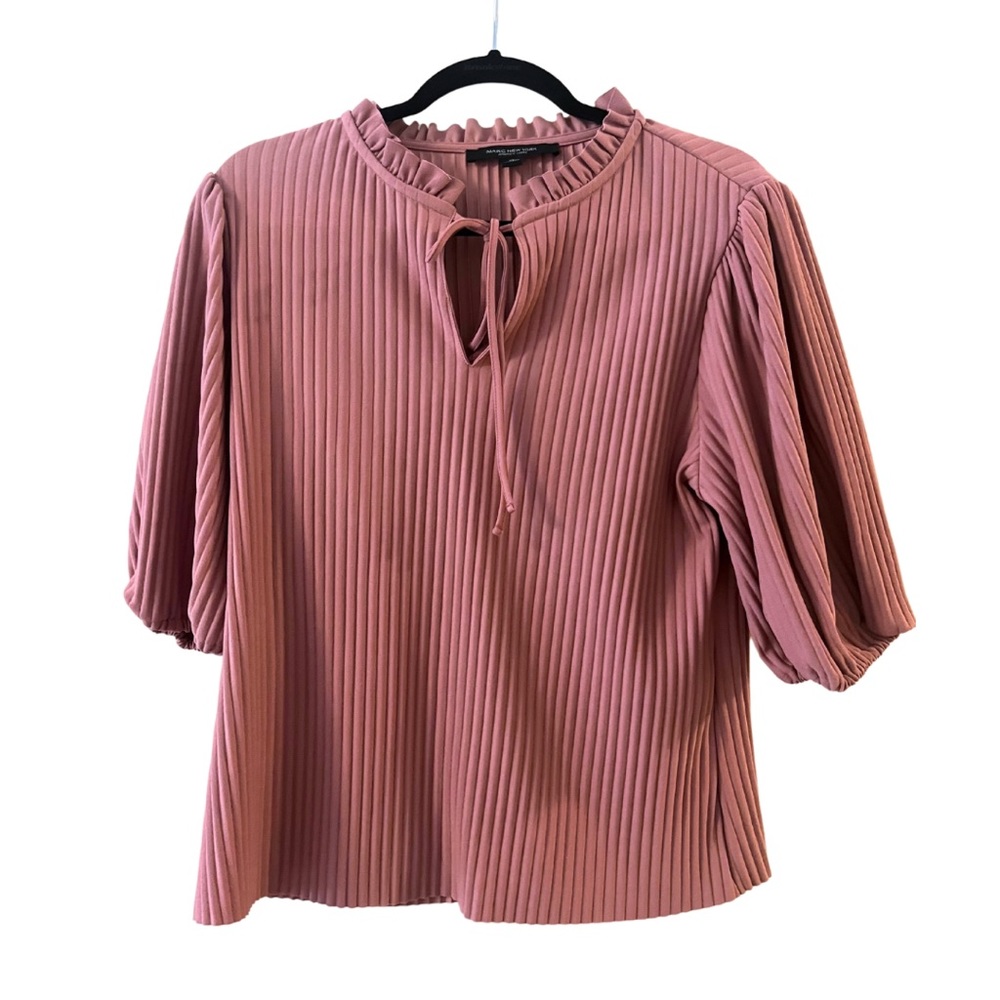 Marc New York Mauve Puff-Sleeve Keyhole Neckline Trendy Blouse | Women’s L/XL